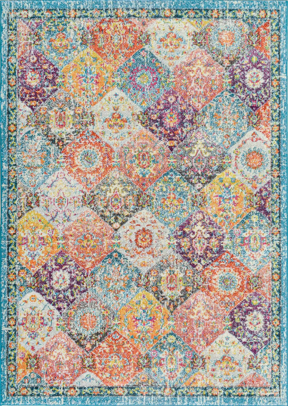 Tapis salon vintage - poils court et doux multicolore 200x290