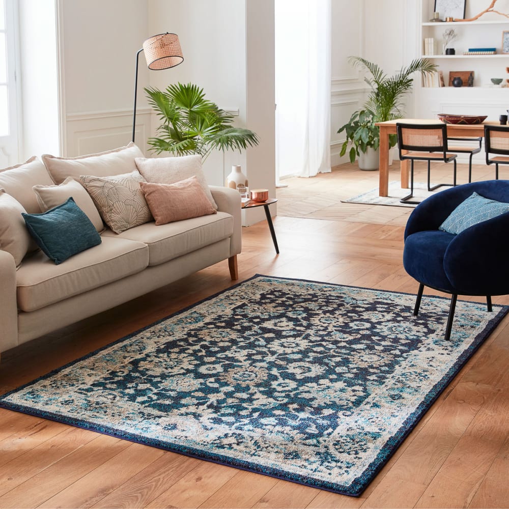 Tapis salon vintage - poils court et doux bleu 200X290