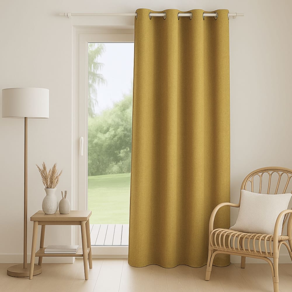 Rideau enduit  - effet lin occultant 100% polyester jaune ocre 140x260