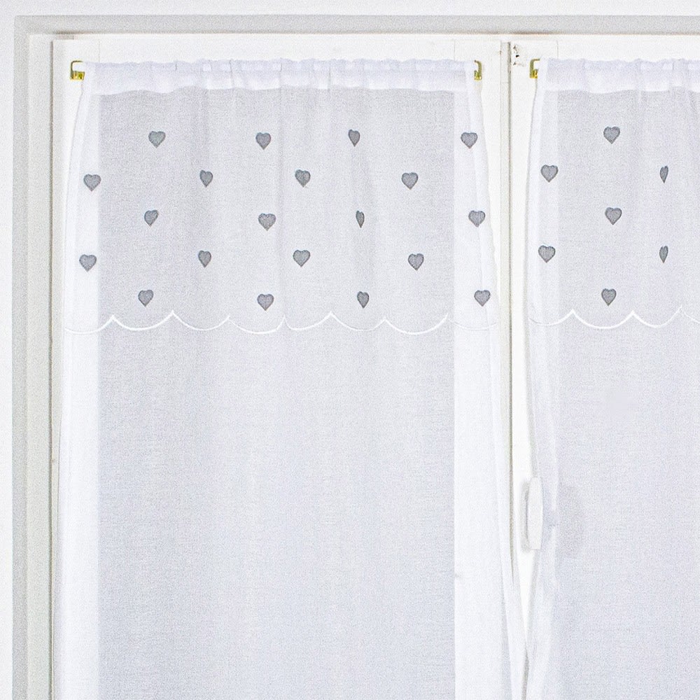 Paire de vitrages droits sablés avec top à coeurs polyester gris 90x60 - Maisons du Monde