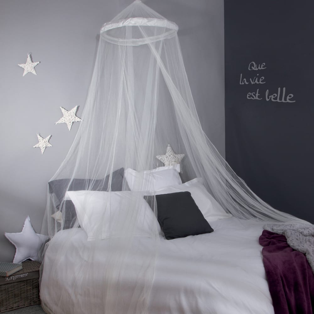 Ciel de lit moustiquaire polyester blanc 60x250 cm (Home Maison) - Image 1