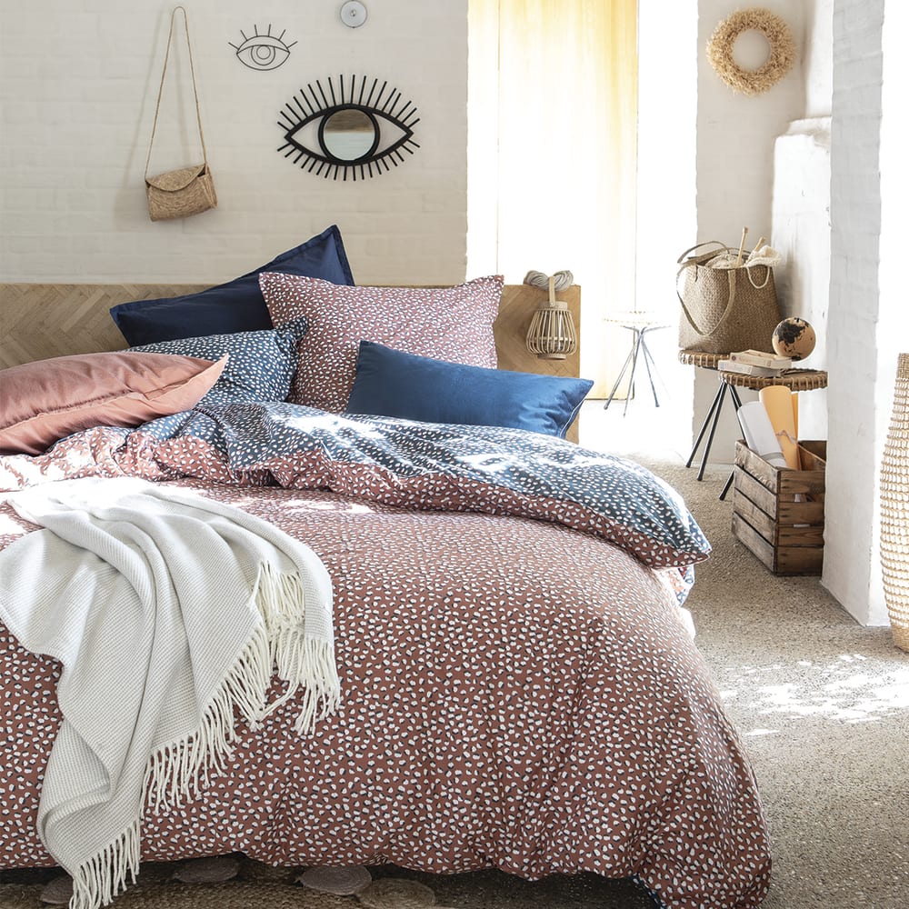 Housse de couette imprimée en coton bleu 200x200