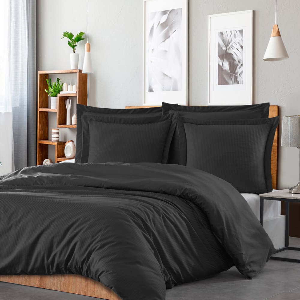 Housse de couette rayée réversible en satin anthracite 200x200 cm — vue 3