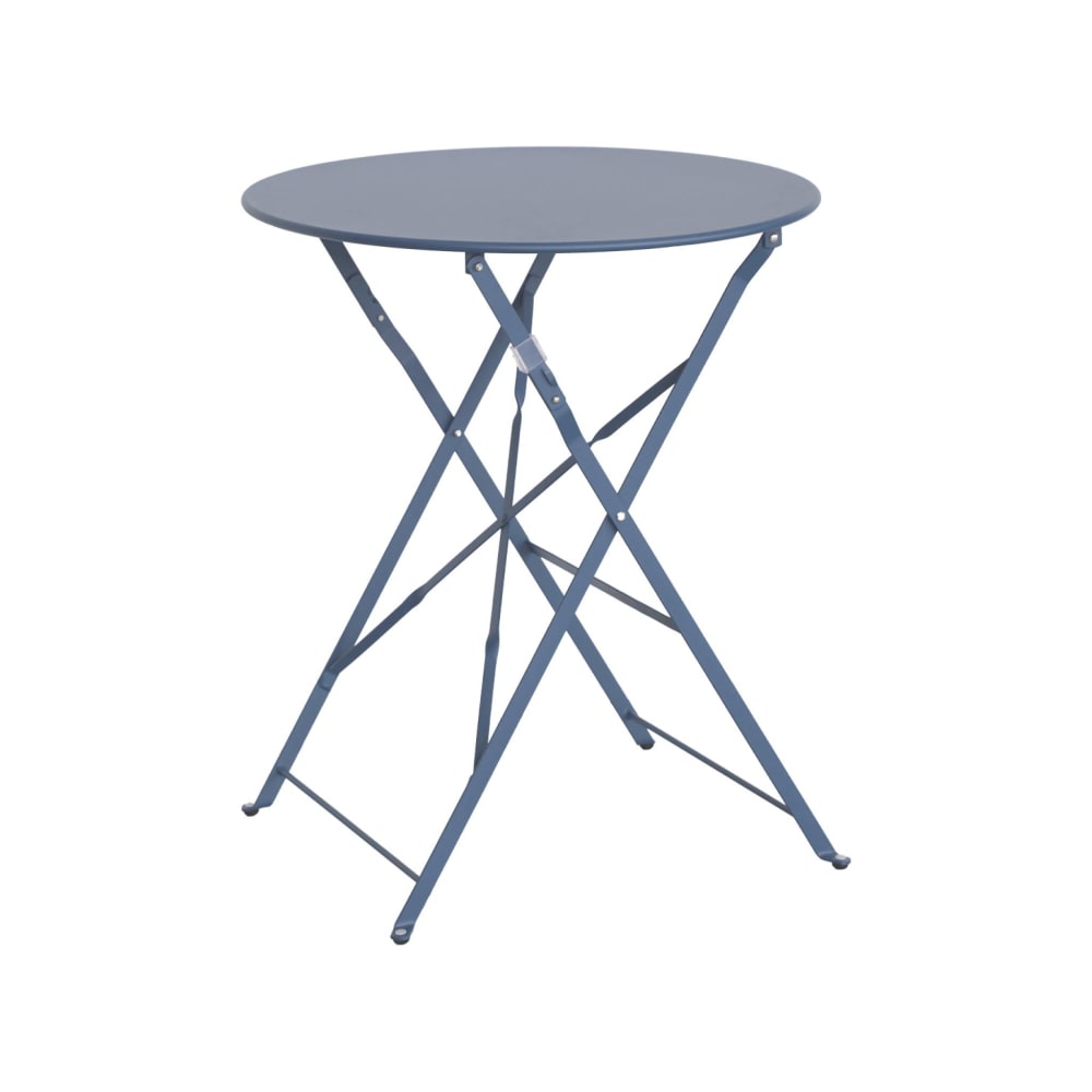 SWEEEK Table de jardin bistrot pliable - Emilia ronde bleu gris&eacute;- Table ronde &Oslash;60cm en acier thermolaqu&eacute;