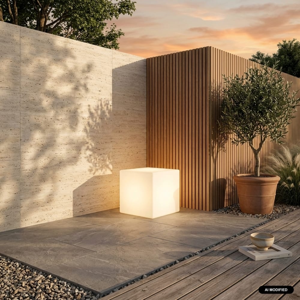 Cubo luminoso led con batería para interior/exterior, blanco