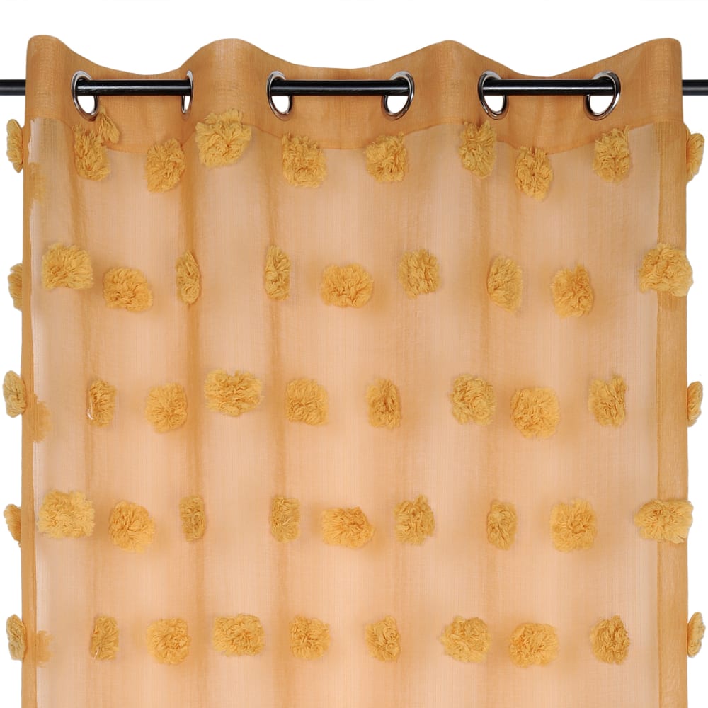 Voilage pompons brodés polyester jaune moutarde 140x260 cm - Maisons du Monde