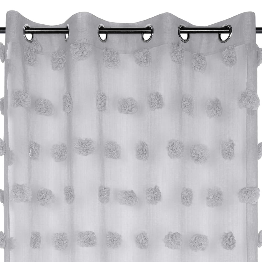 Voilage pompons brodés polyester gris perle 140x260 cm - Maisons du Monde