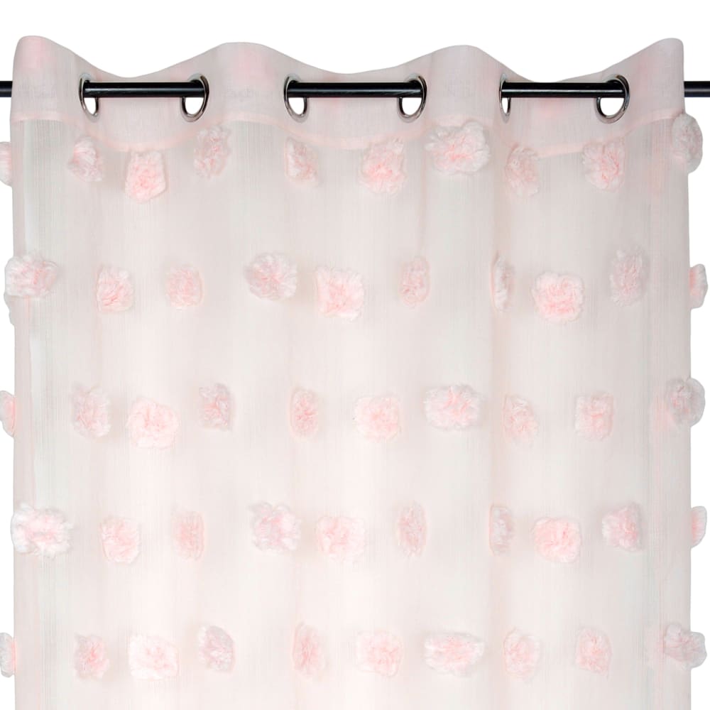 Voilage pompons brodés polyester rose clair 140x260 cm - Maisons du Monde