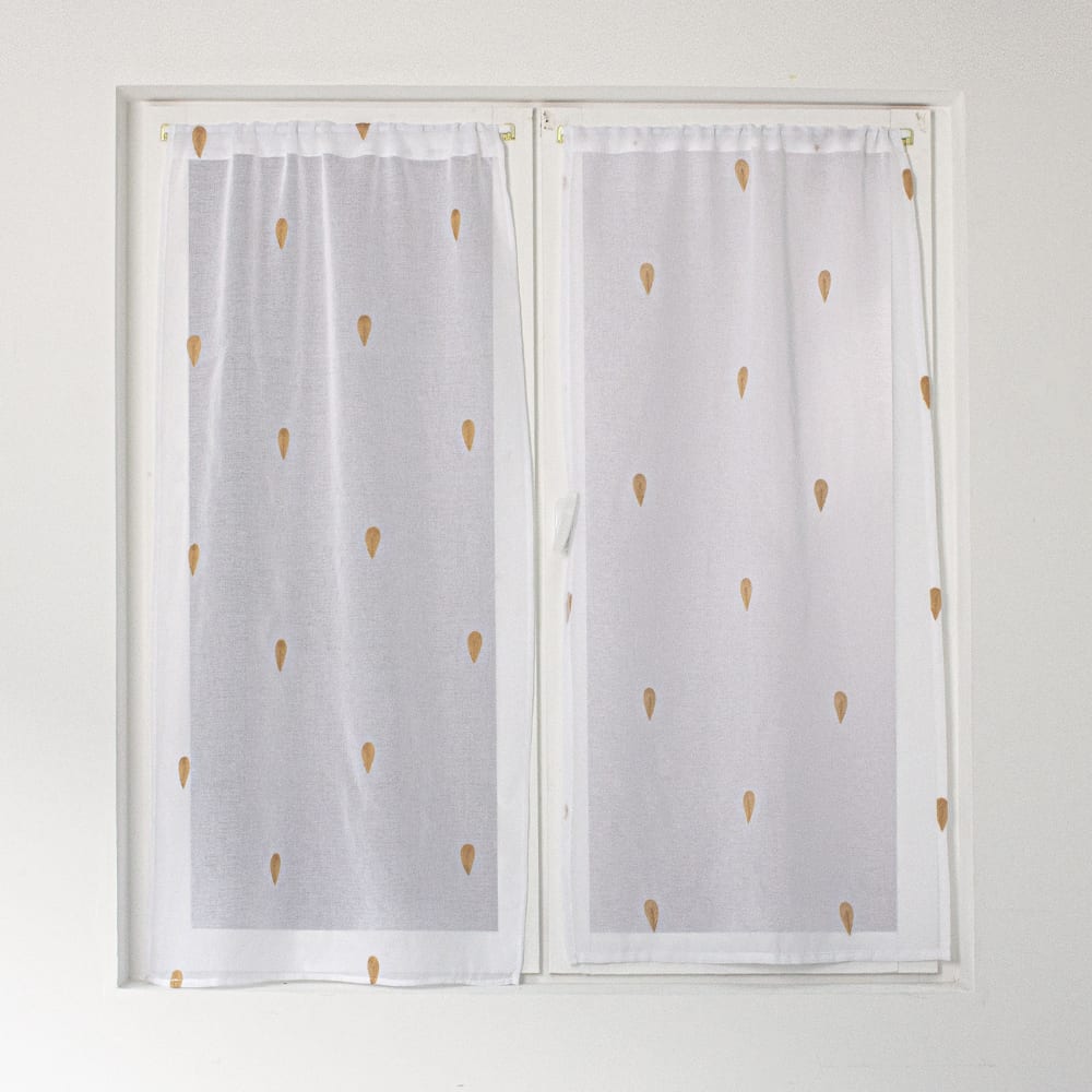 Paire de petits voilages droits brodés de gouttes polyester jaune ocre - Maisons du Monde