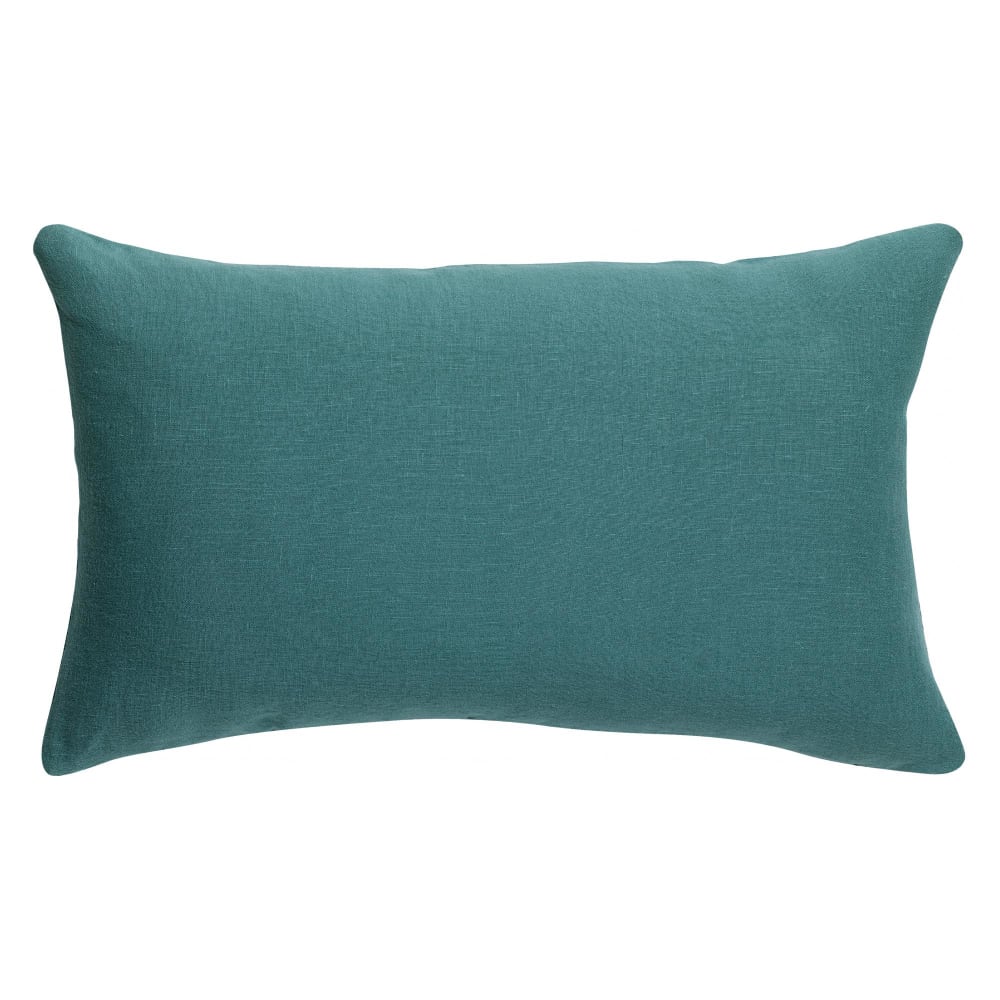 Coussin uni  en lin prusse 30 x 50 cm