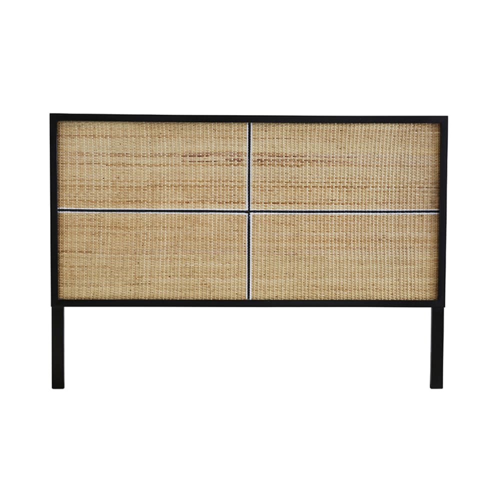 Kopfteil aus massivem Mahagoni und schwarzem Rattan 160 cm -