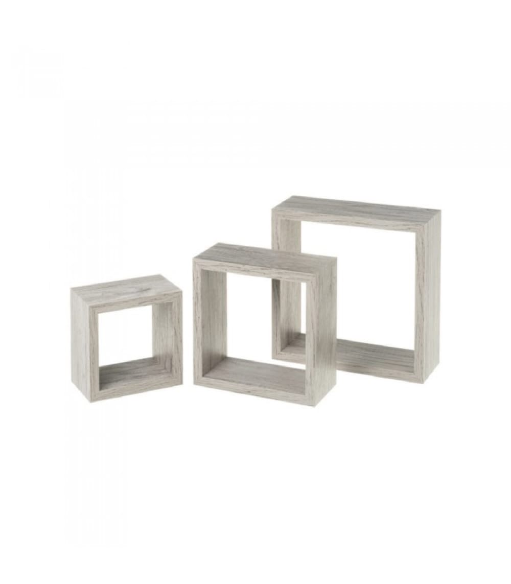 Set de 3 étagères murales carrées en bois gris - 25x25x9cm — Beyit