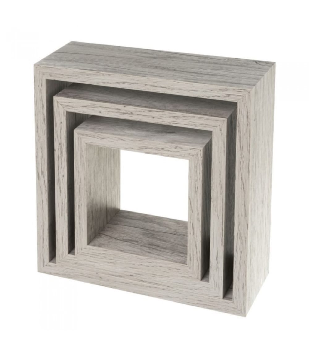 Set de 3 étagères murales carrées en bois gris - 25x25x9cm - Maisons du Monde