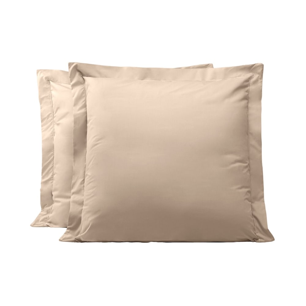 Lot de 2 taies d'oreillers en percale de coton beige foncé 50x70 cm