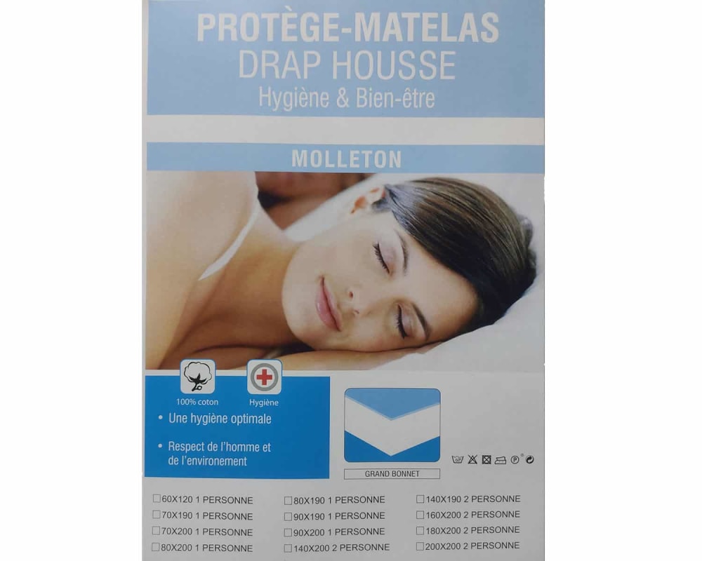 Alèse protège matelas molleton en coton blanc 90x200 cm — vue 3