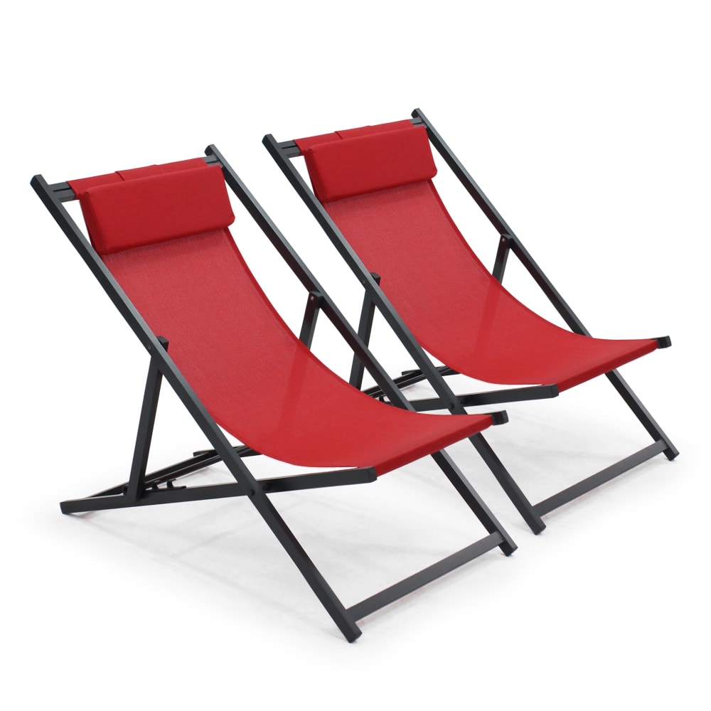 Lot de 2 transats en aluminium rouge
