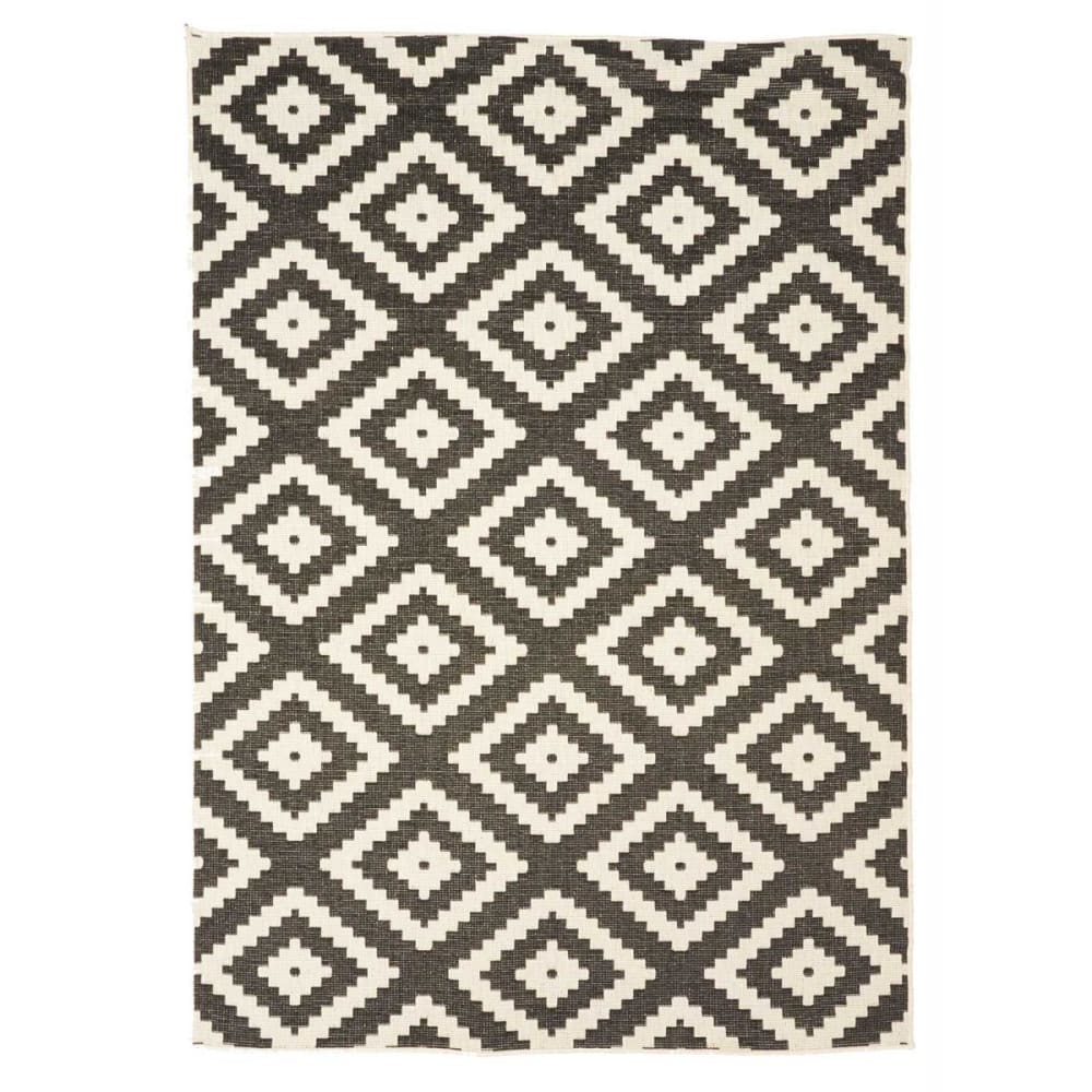 Tapis extérieur terrasse, kilim reversible noir et crème 160x230