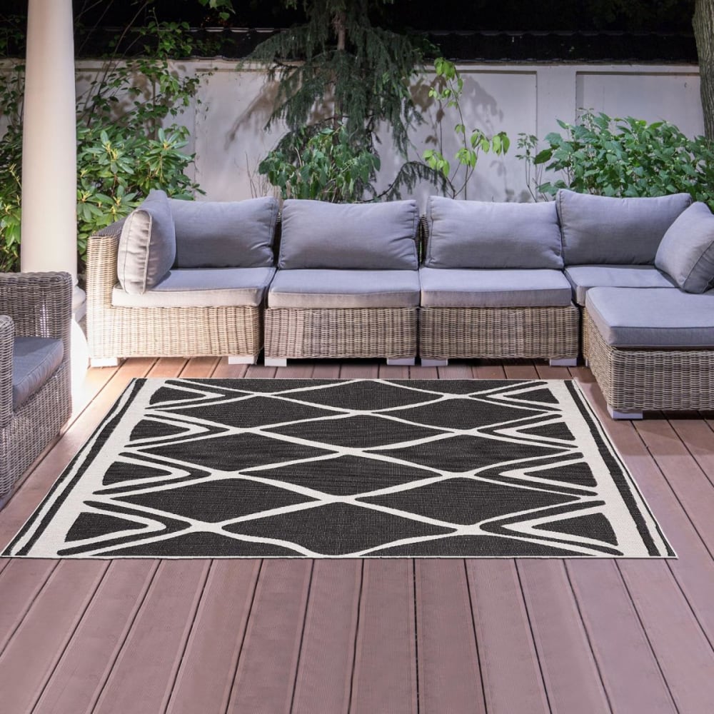 Alfombra de terraza exterior kilim reversible crema 160x230