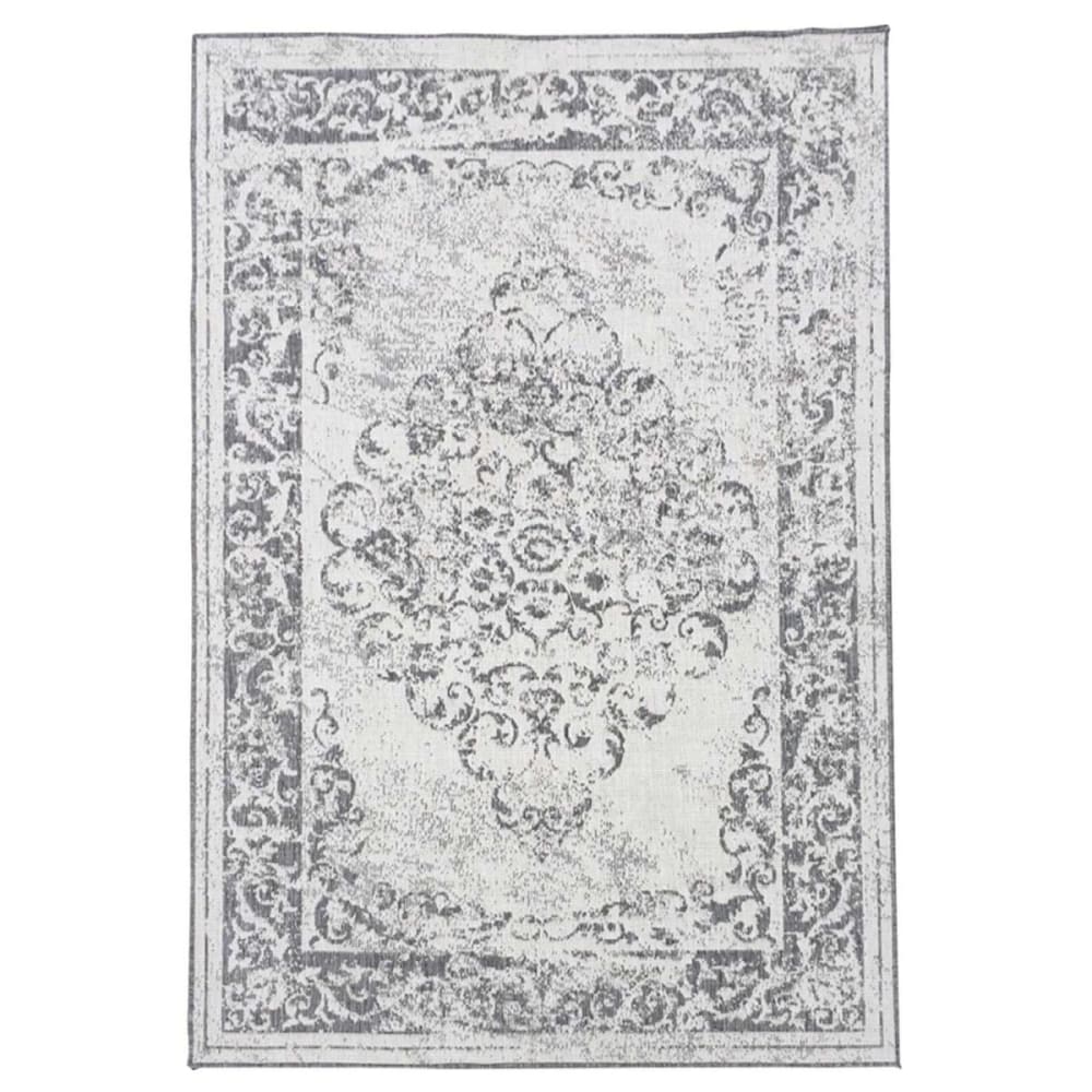 Alfombra de terraza exterior grande, kilim reversible gris 280x380