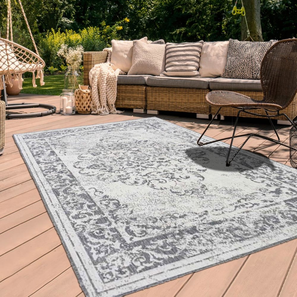 Alfombra de terraza exterior grande, kilim reversible gris 280x380 - Maisons du Monde