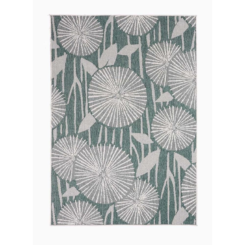 Tapis extérieur terrasse, kilim reversible vert et crème 120x170