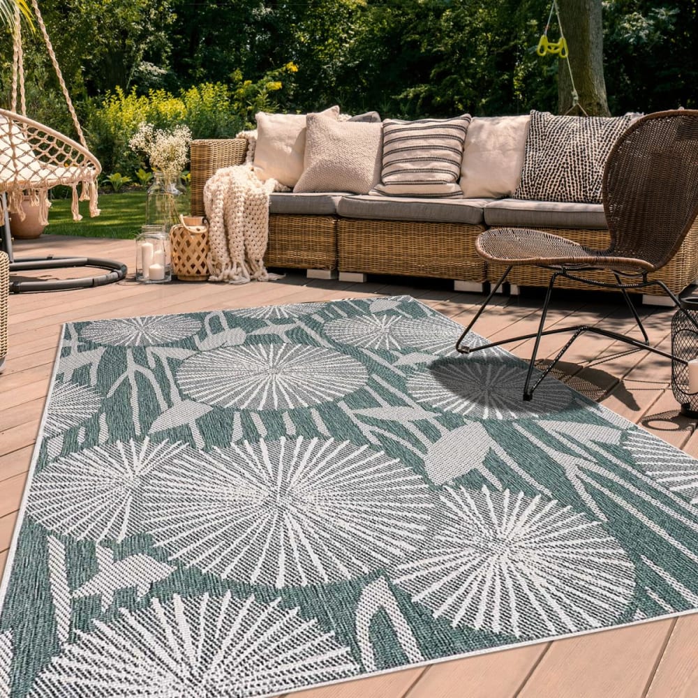 Tapis extérieur terrasse, kilim reversible vert et crème 120x170 - Maisons du Monde