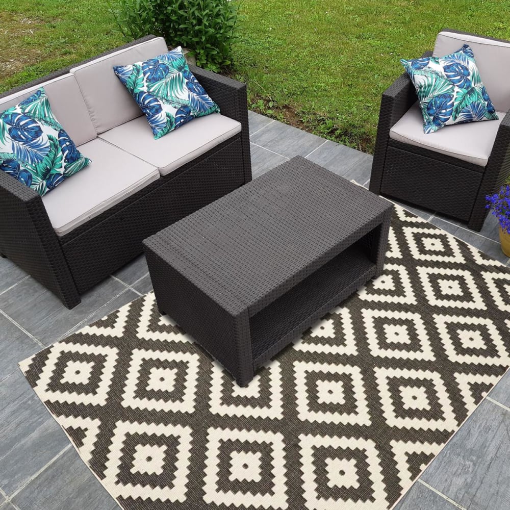 Tapis exterieur 120x170 noir, crème - Maisons du Monde