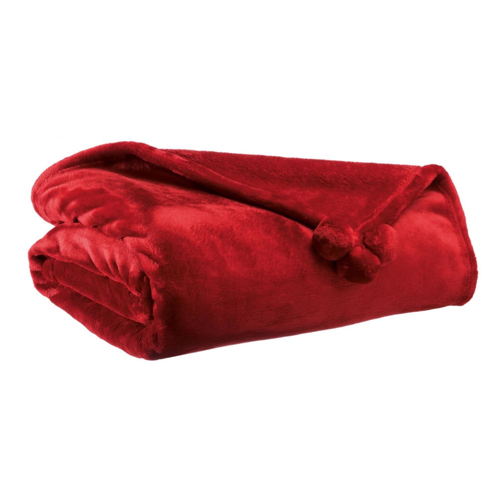 Plaid tender pompons en polyester rubis 130 x 170 cm — vue 3