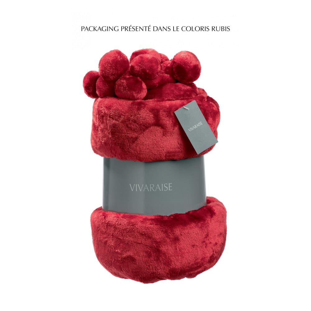 Plaid tender pompons en polyester rubis 130 x 170 cm — vue 4
