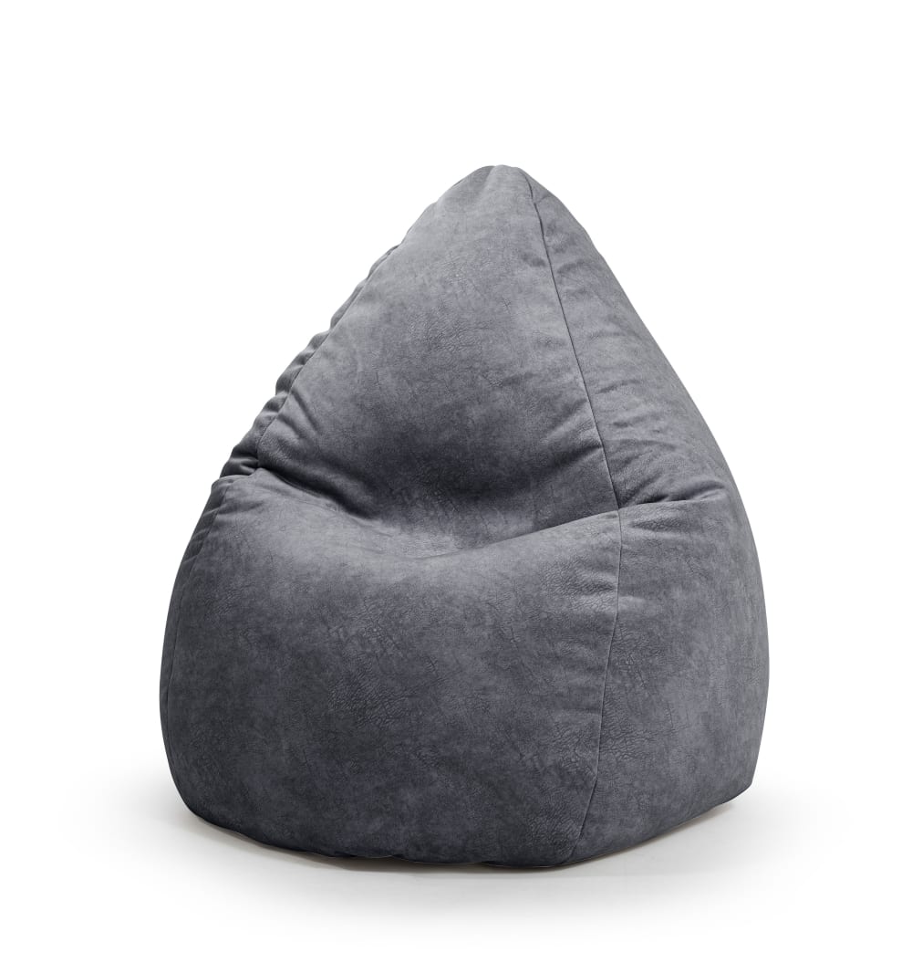 Pouf poire aspect cuir vielli gris 70x110