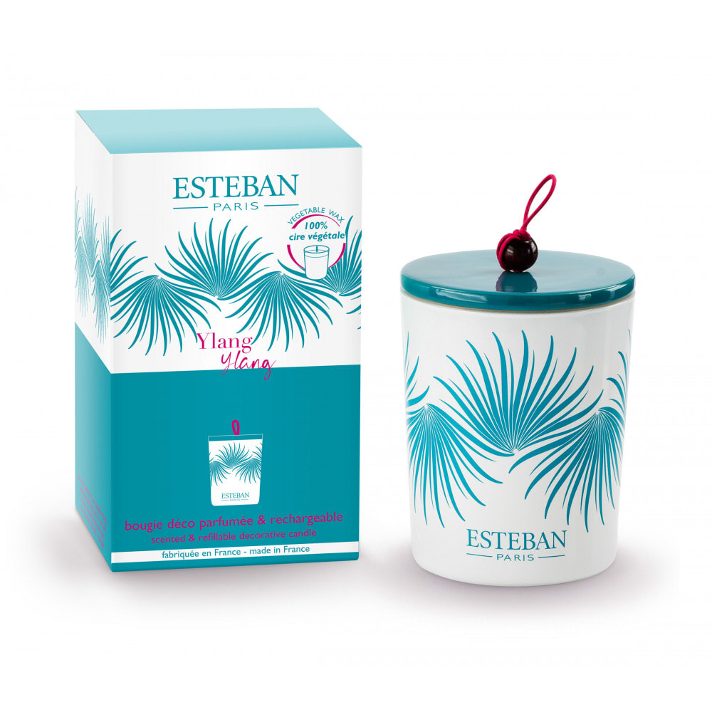 Esteban Paris Parfums Bougie déco parfumée rechargeable style classique chic Bleu Verre