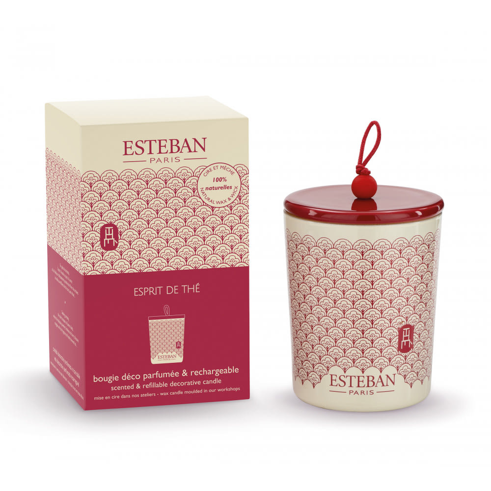 Esteban Paris Parfums Bougie déco parfumée rechargeable style classique chic Blanc Verre