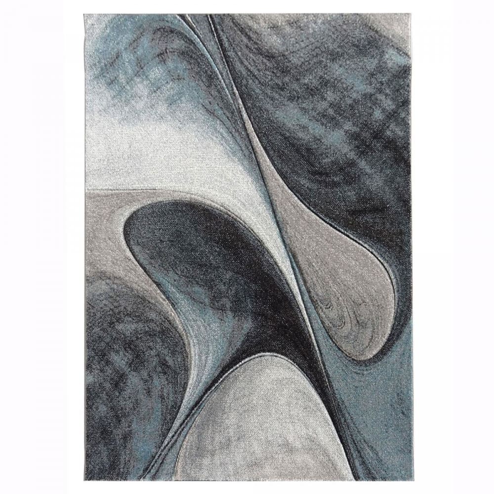 Tapis grand salon tissé motif géométrique doux et soyeux, bleu 240x340