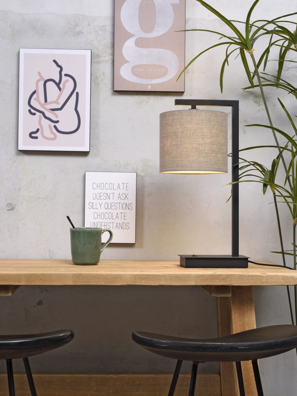 Lampe de table noire et abat-jour H44cm