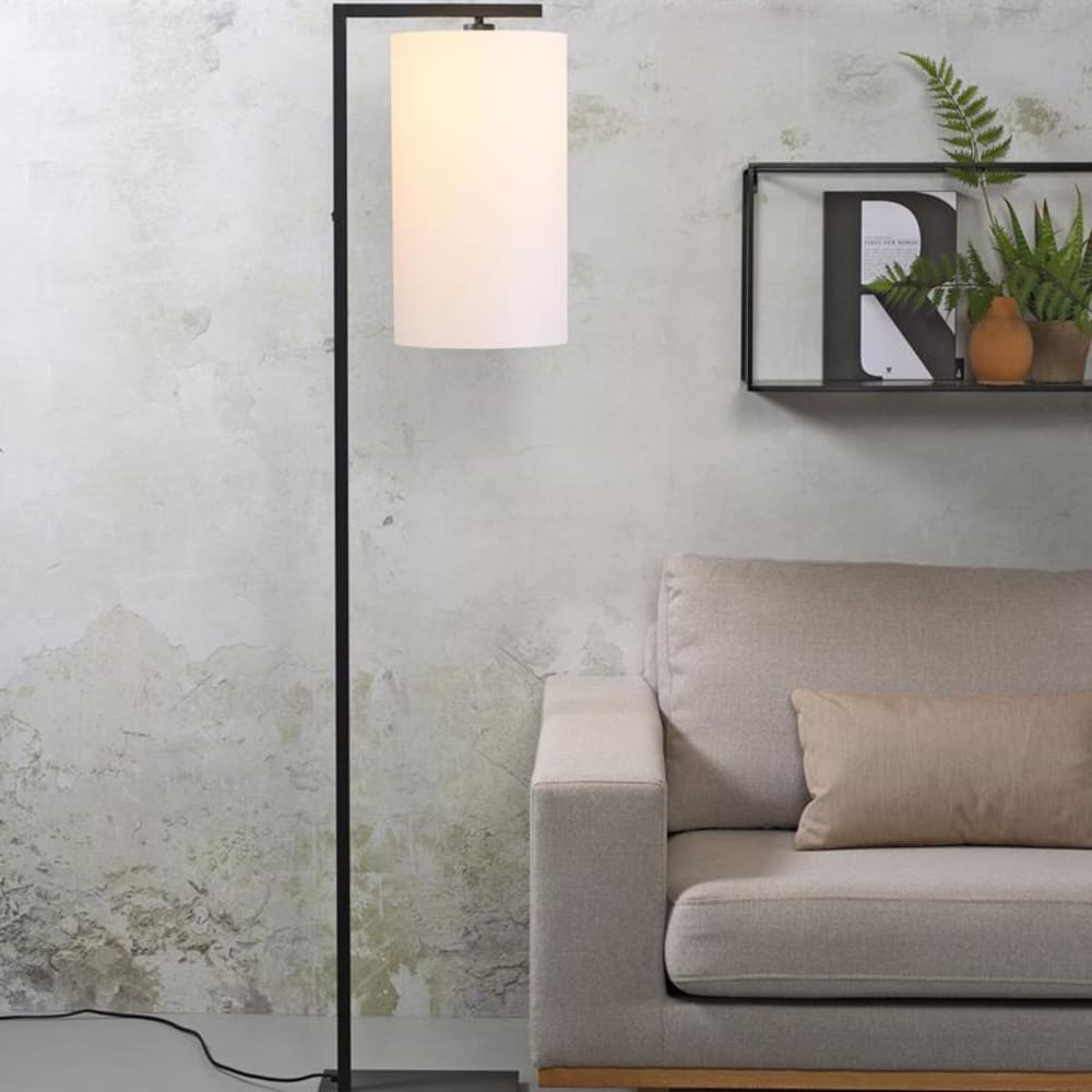 Lampadaire noir avec abat-jour blanc H160cm - Maisons du Monde