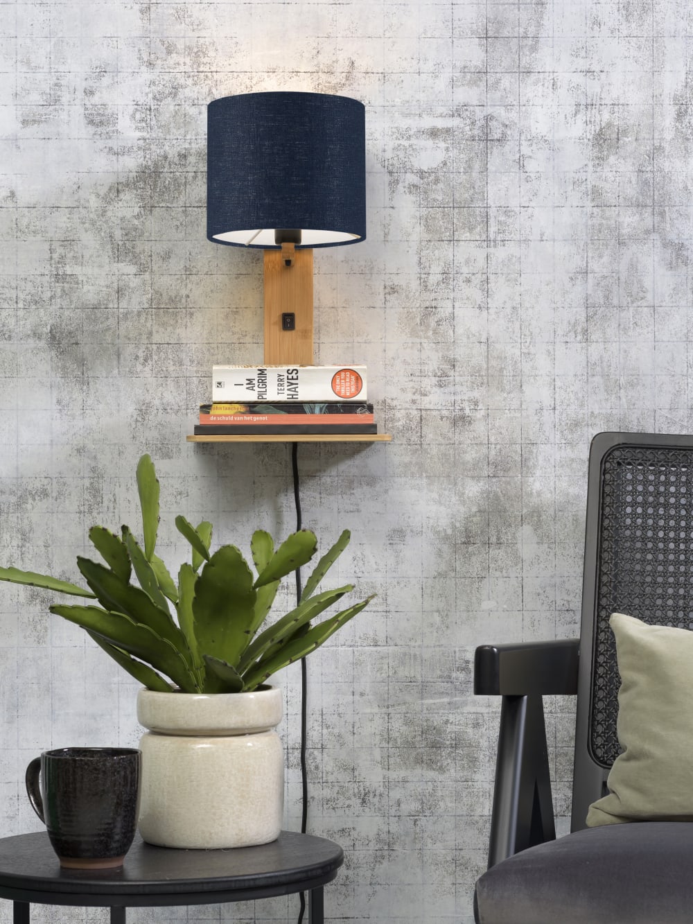 Applique bambou/lin avec tablette H36cm - Maisons du Monde