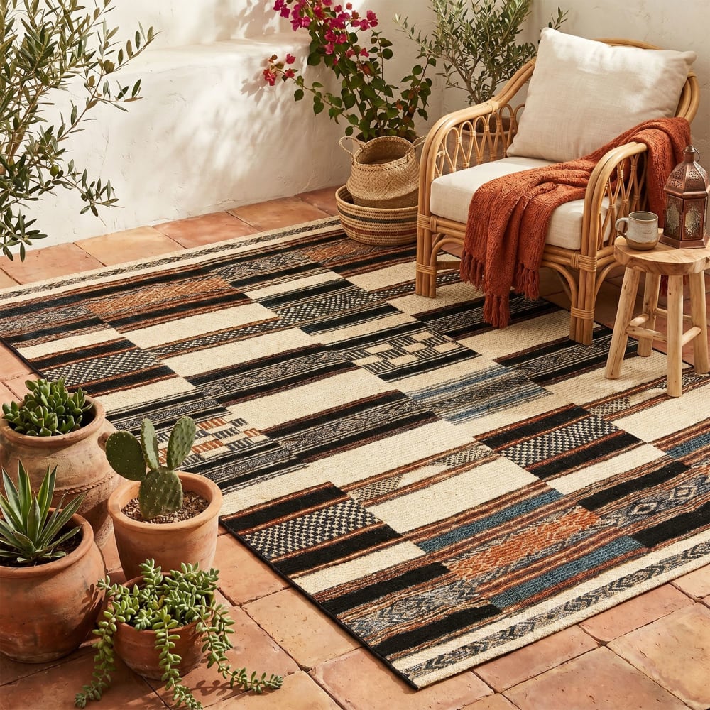 Tappeto in poliestere a tessitura piatta - beige - 120x180 cm -