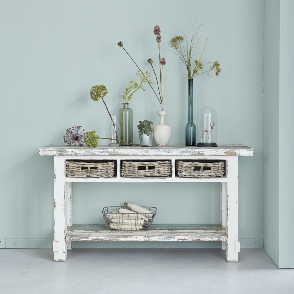 BERAH GETAH Konsole 3 Nischen aus recyceltem Kiefernholz style modern Weiß