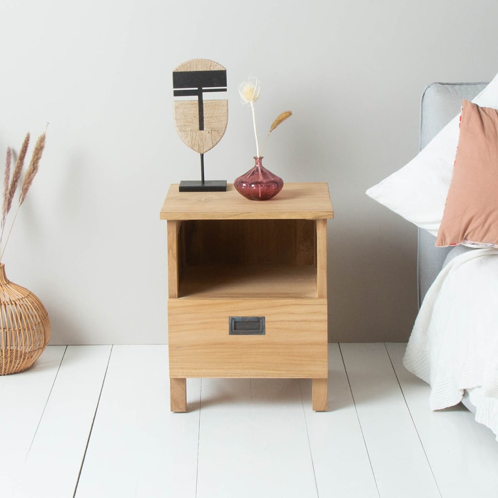 BERAH GETAH Nachttisch aus Teakholz 45 style modern Beige
