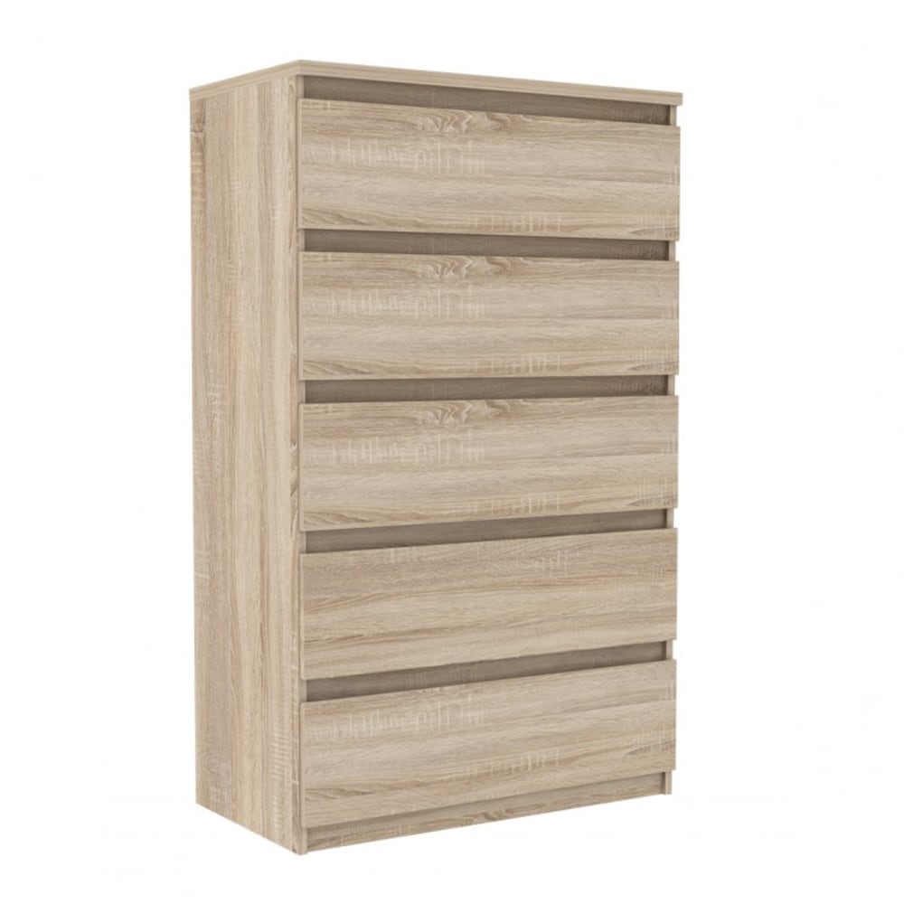 Meubletmoi Grande commode 5 tiroirs décor chêne clair texturé Marron Panneau De Particules - 77x128x42cm