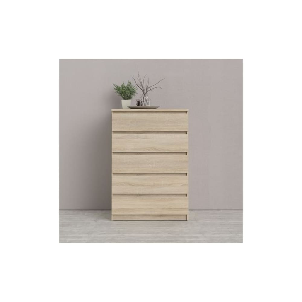 Grande commode 5 tiroirs décor chêne clair texturé - Maisons du Monde