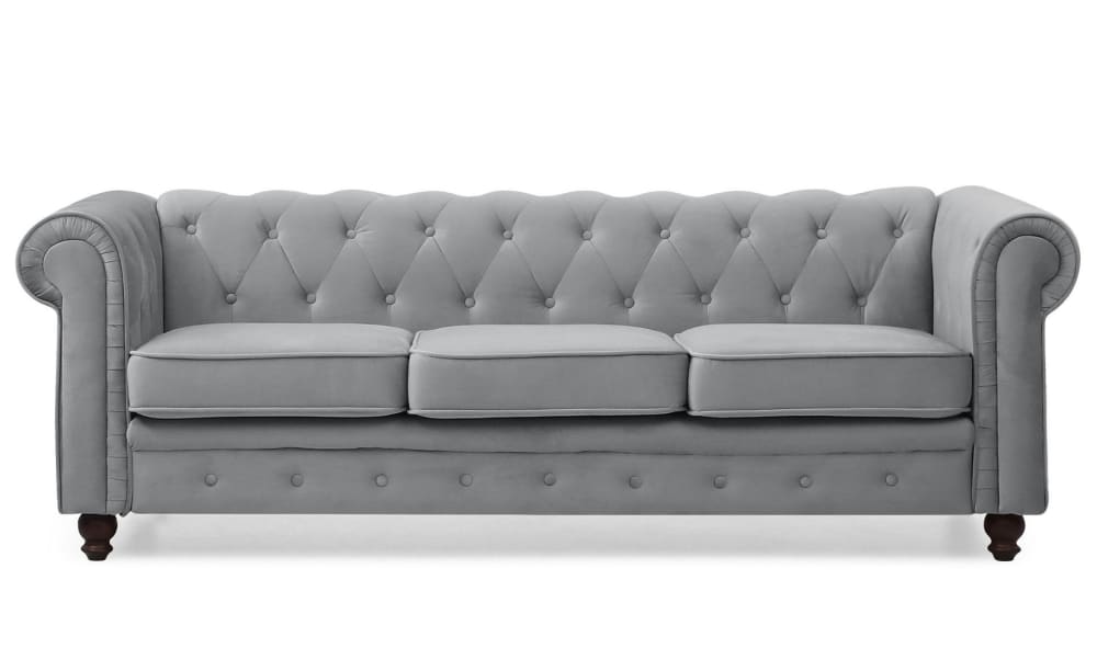 Grand canapé 3 places velours argent