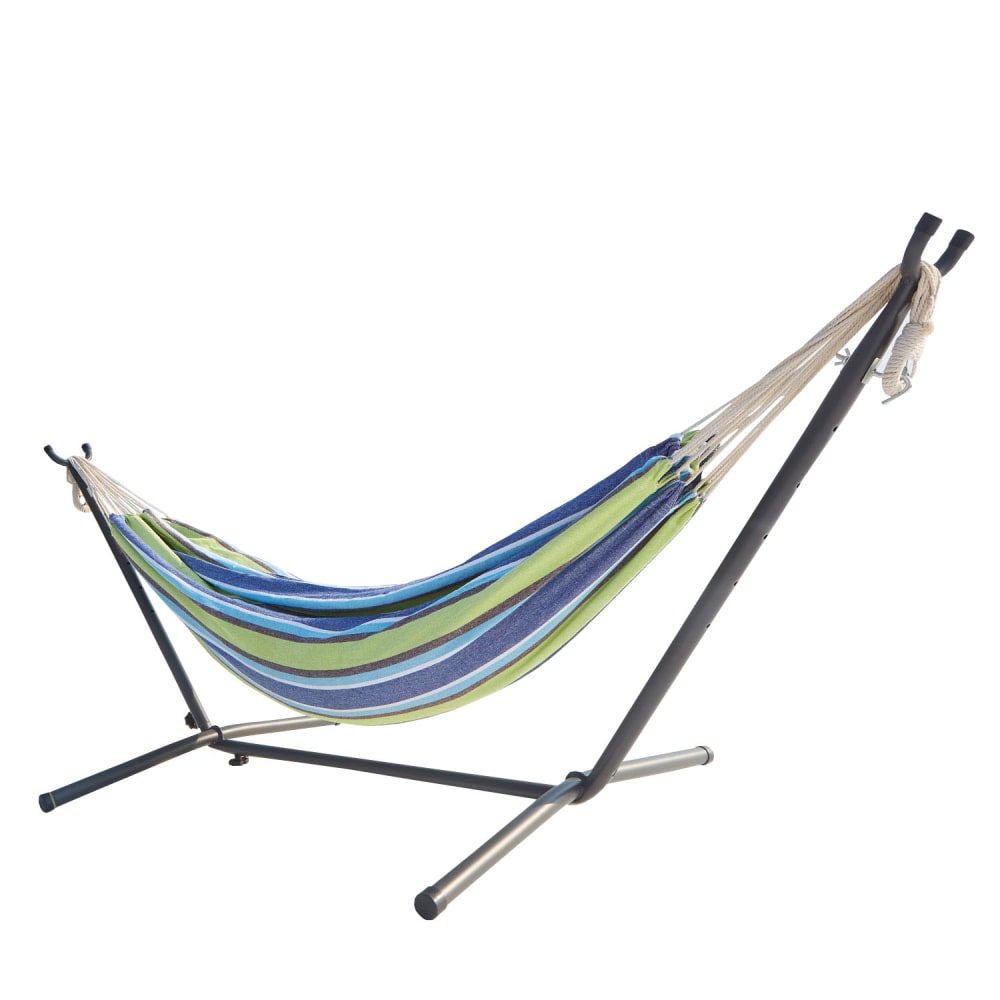 Hamac sur pied 2,6 m avec toile en polyester bleu et vert