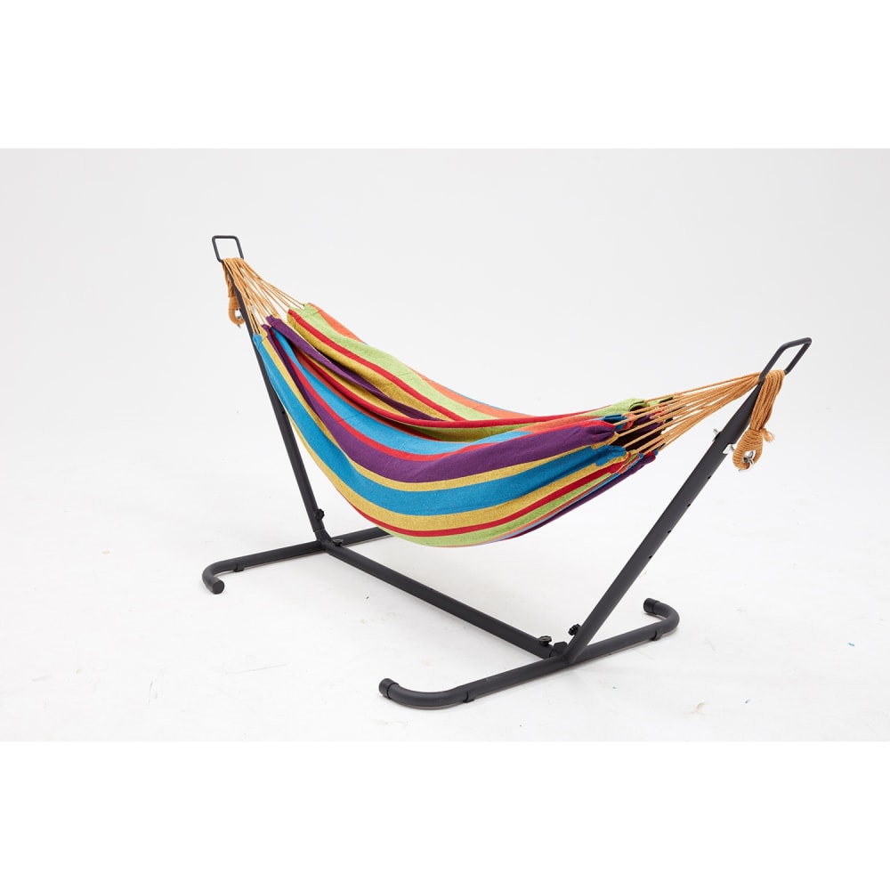 Hamac sur pied 2,6 m avec toile en polyester multicolore