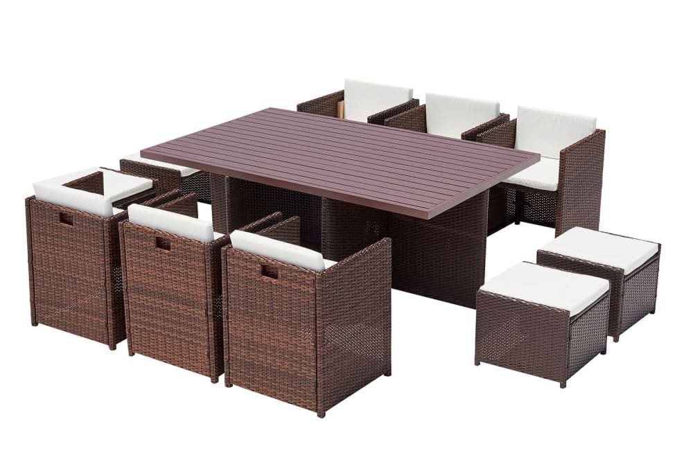 Salón de jardín encastrable 10 plazas marrón/blanco - Maisons du Monde