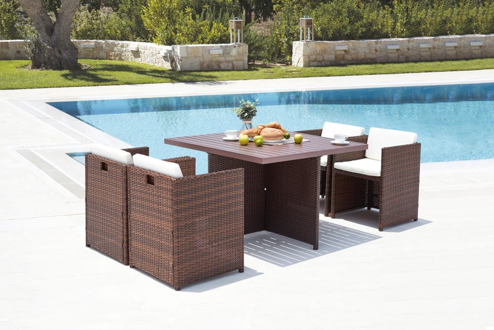 Salón de jardín encastrable 4 plazas marrón/blanco