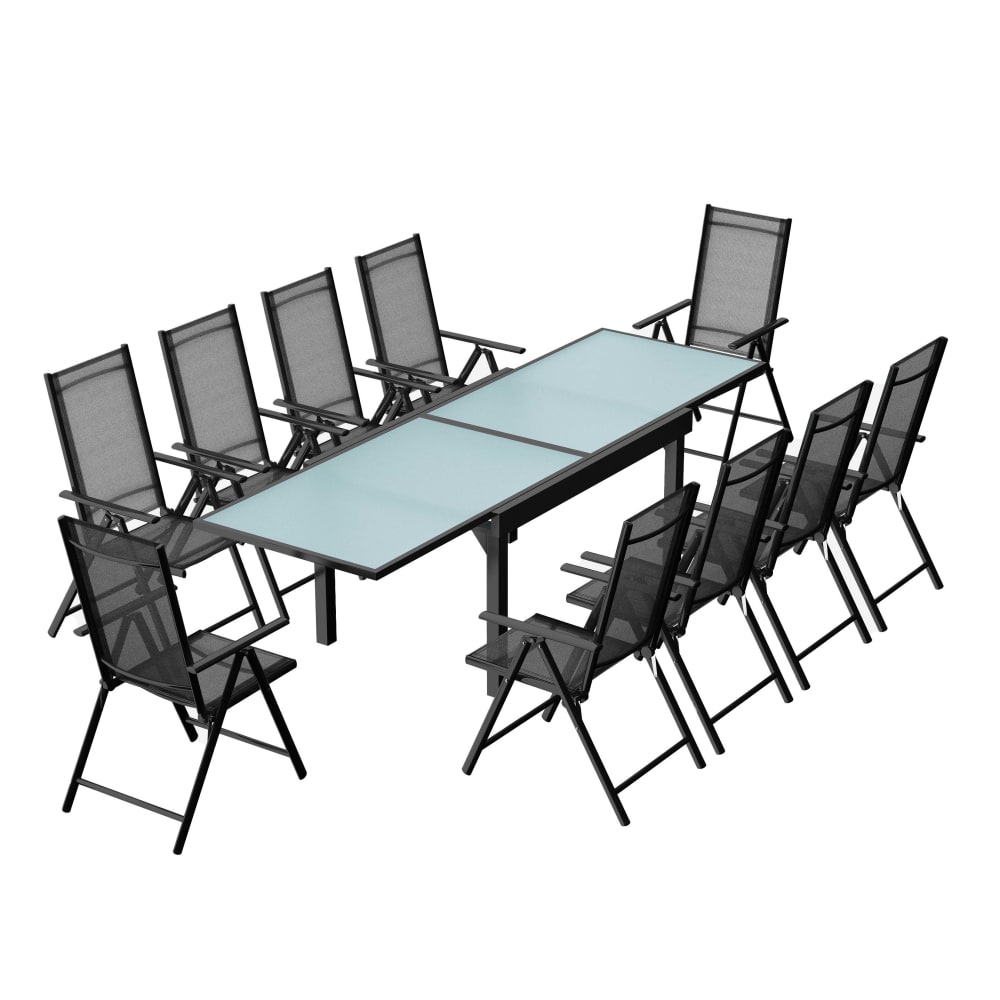 Conjunto de jardín de aluminio: mesa extensible + 10 sillas textileno - Maisons du Monde
