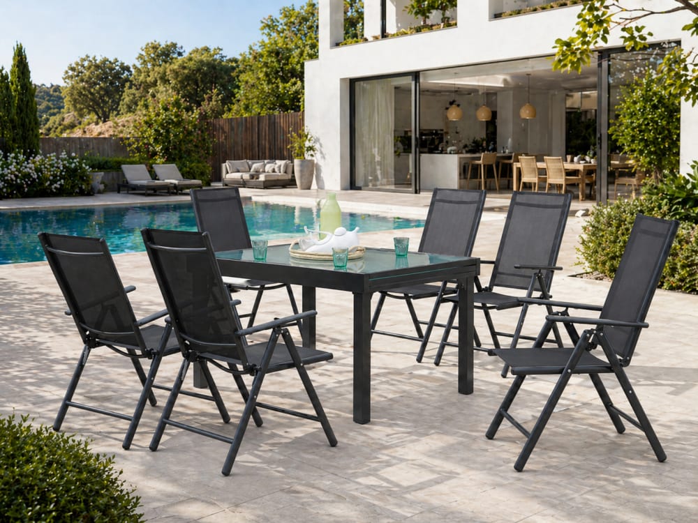 Tavolo da giardino allungabile in alluminio e 6 sedie in
