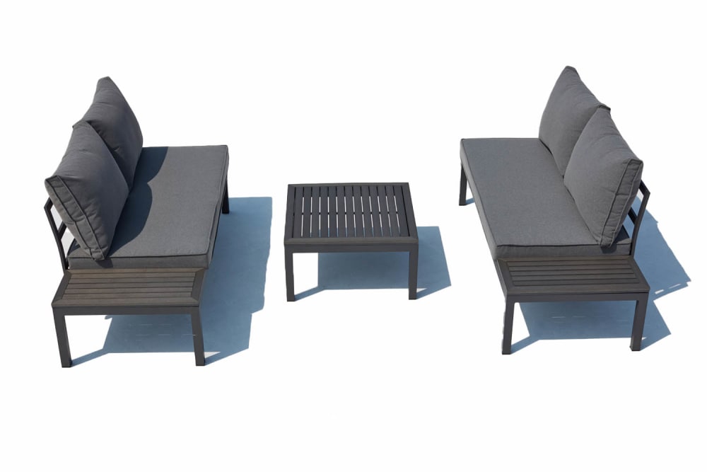 Salon de jardin 4 places en aluminium et acier gris foncé - Maisons du Monde