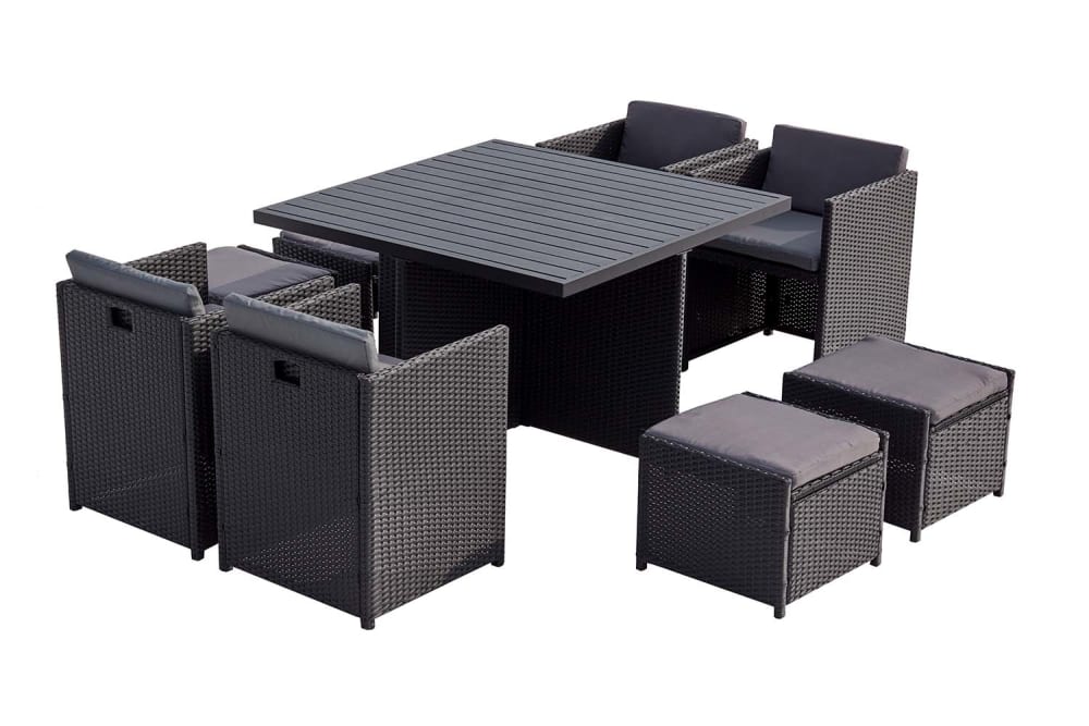 Salón de jardín encastrable 8 pl resina trenzada y alu negro/gris